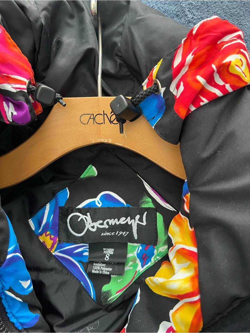 Obermeyer Women petite 8 Floral Puffer ski Jacket - Black with Bright Multi